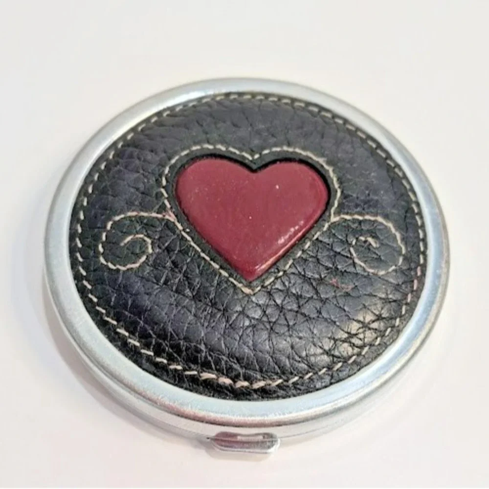 Brighton Heart Red and Black Leather Metal Dual Mirror Compact Stitching Y2K